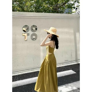 đầm maxi 2 dây khoét eo nơ vai