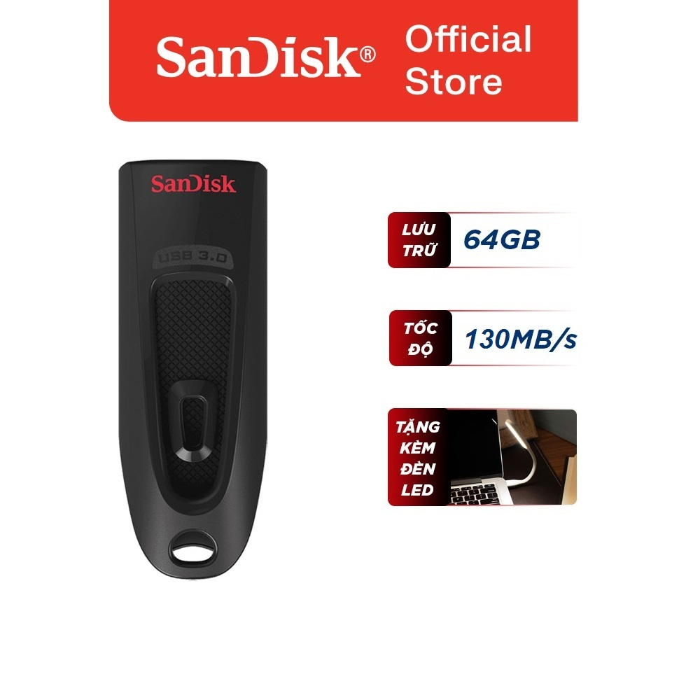 USB SanDisk Ultra CZ48 64GB USB 3.0 Flash Drive tặng đèn LED USB