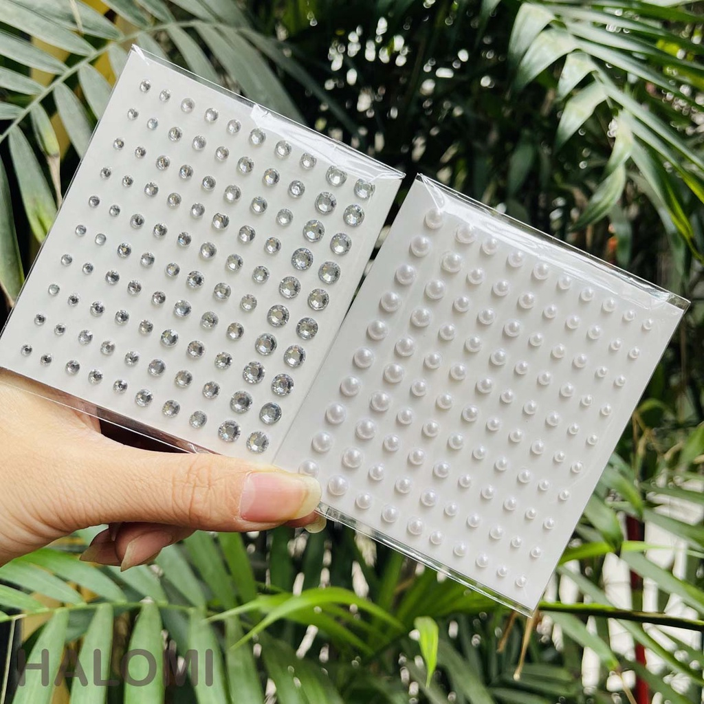 Ranliy🌰Đá đính tóc mặt có sẵn keo dán gồm 100 viên, đá dán makeup, đá đính mặt hóa trang