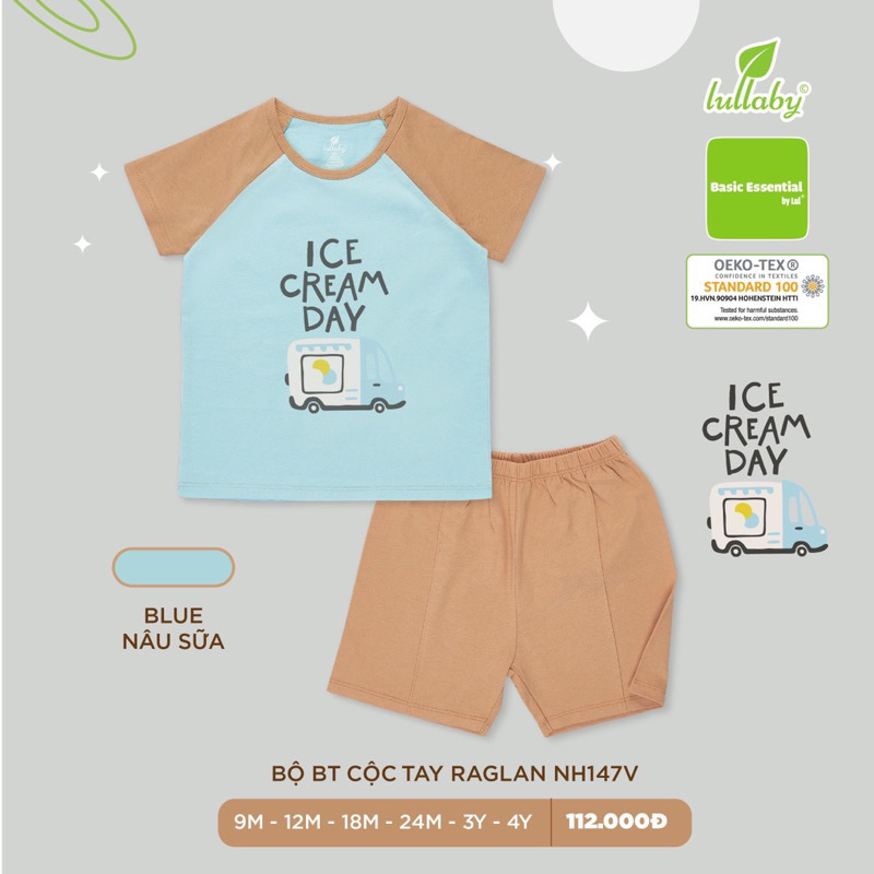 Bộ Cộc tay cotton Bé Trai/ bé gái Lullaby 2023 (Sz 9m-4y)