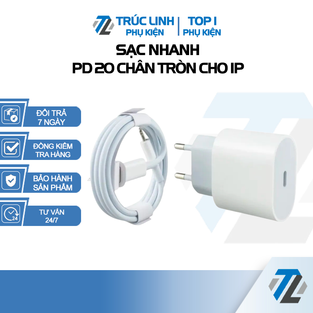 Sạc Nhanh PD 20W Dành Cho Máy 8>14  Chân Tròn Bảo hành 12 tháng