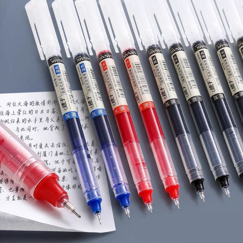 Bút gel ngòi kim Wk 021 bút nước ống mực lớn ngòi bút 0.5mm 3 màu đen xanh đỏ viết mực đẹp nét chữ đều mực nhanh khô