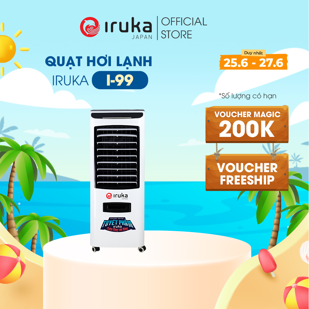 Máy làm mát và lọc không khí Iruka I-99 MADE IN THAILAND,chế độ làm lạnh nhanh và tạo ion lọc không khí,BH chính hãng