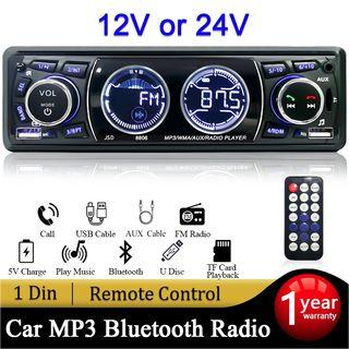 Máy Nghe Nhạc Mp3 Bluetooth 12V Hoặc 24V Fm Radio 1Din Sạc Điện Thoại 60Wx4 Hỗ Trợ Thẻ Nhớ Aux Usb Tf Cho Xe Hơi