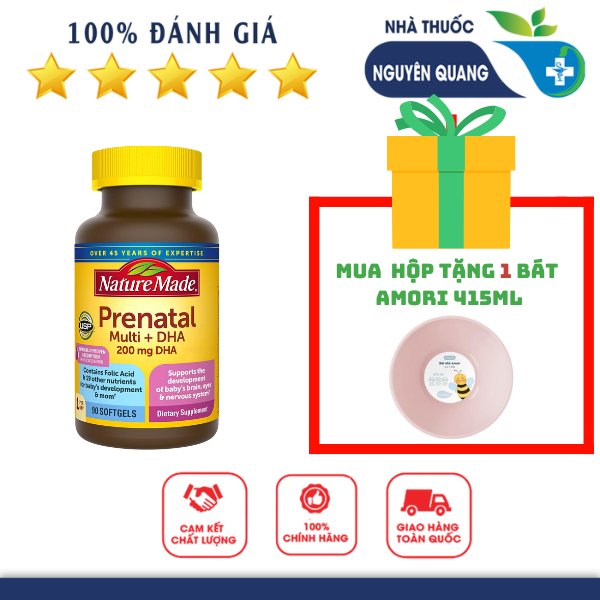 Nature Made Prenatal Multi + DHA bổ sung vitamin cho bà bầu hộp 150 viên