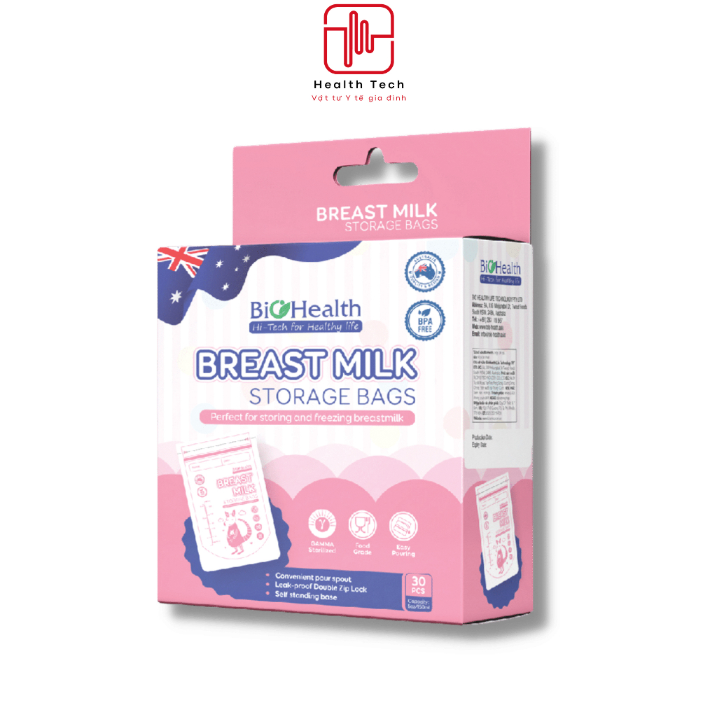 Túi trữ sữa BioHealth vật liệu không chứa BPA an toàn đạt tiêu chuẩn FDA hộp 30 túi 150ml/250ml - Health Tech