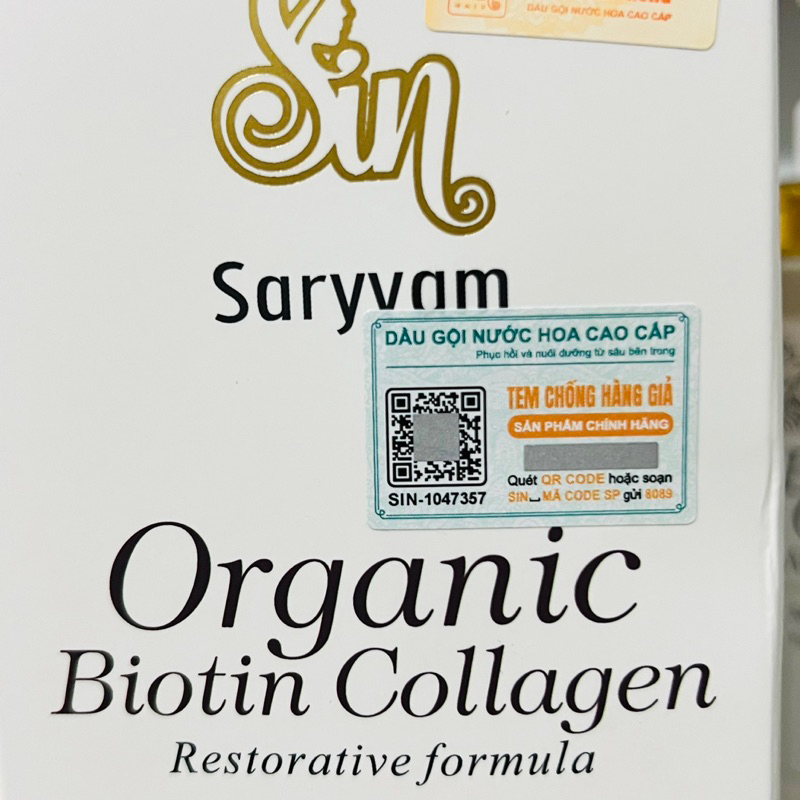 [+Mũ] Bộ dầu gội xả nước hoa Sinhair Saryyam Organic Biotin Collagen phục hồi, giảm rụng, mềm mượt, sạch gàu New 500ml*2