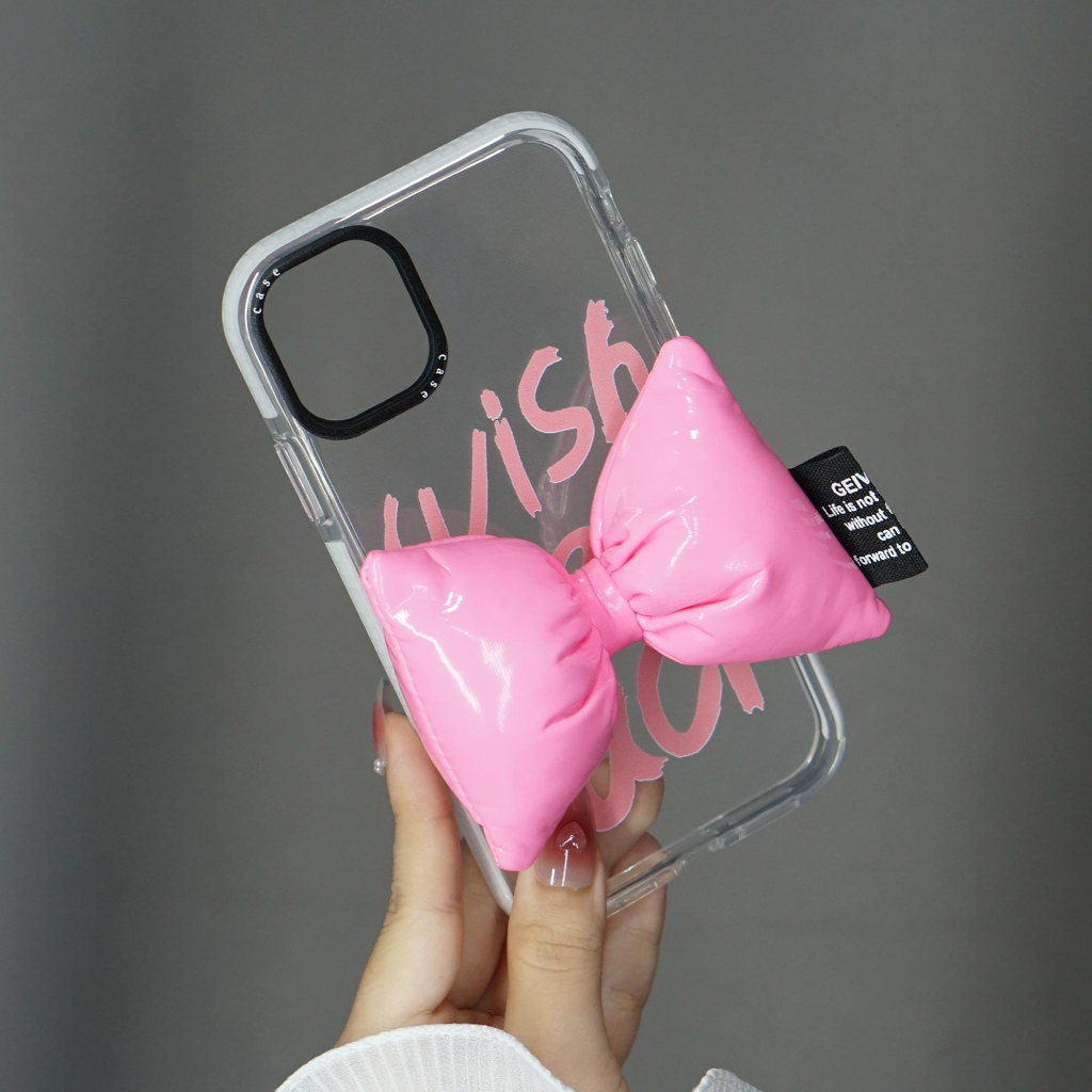 Ốp Điện Thoại iphone Trong Suốt Kèm Charm Nơ Hồng siêu xinh Cho IPhone 11 12 13 14 Pro Max 6 6s 7 8 Plus X XR XS Max