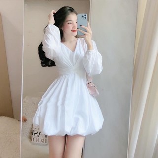 Đâm trắng đi chơi dự tiệc tay dài phồng xoắn eo Buns Storee