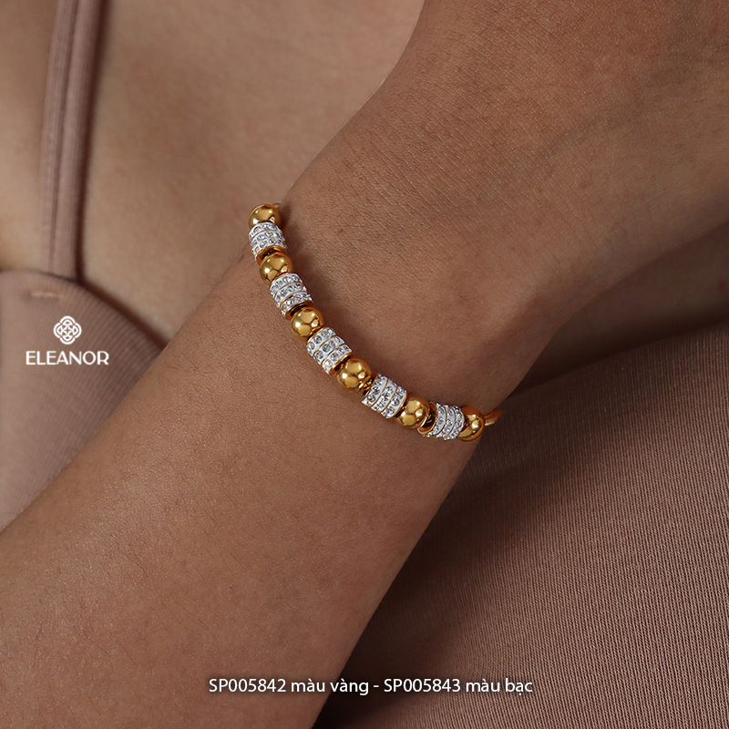 Vòng tay nữ dây rút titan Eleanor Accessories mặt hình trụ đính đá phụ kiện trang sức 5842
