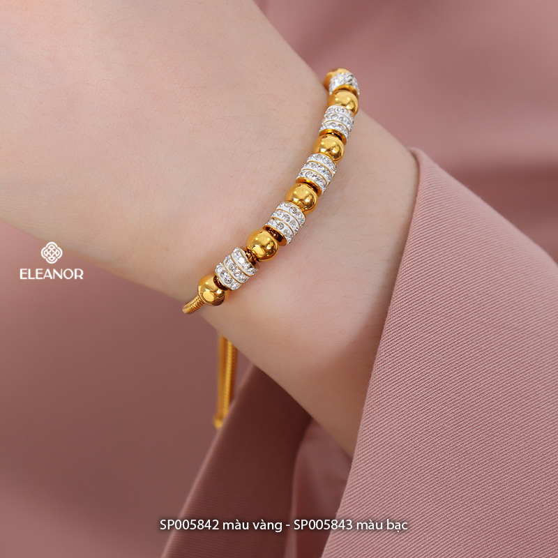 Vòng tay nữ dây rút titan Eleanor Accessories mặt hình trụ đính đá phụ kiện trang sức 5842