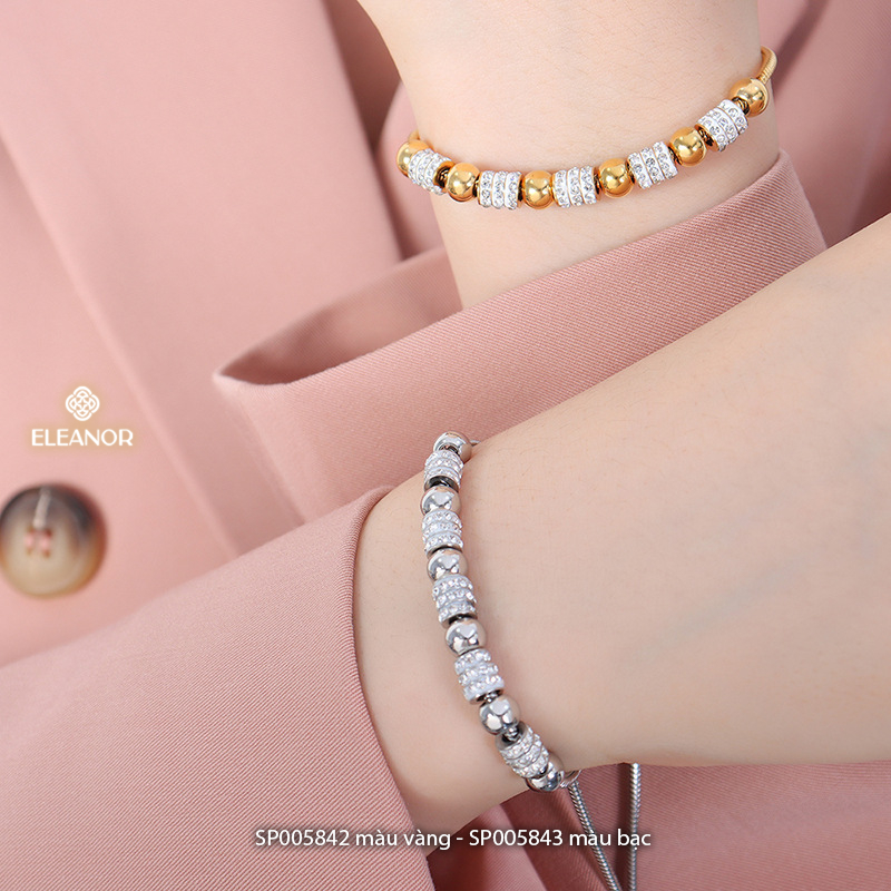 Vòng tay nữ dây rút titan Eleanor Accessories mặt hình trụ đính đá phụ kiện trang sức 5842
