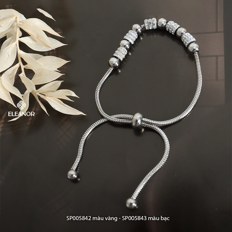 Vòng tay nữ dây rút titan Eleanor Accessories mặt hình trụ đính đá phụ kiện trang sức 5842