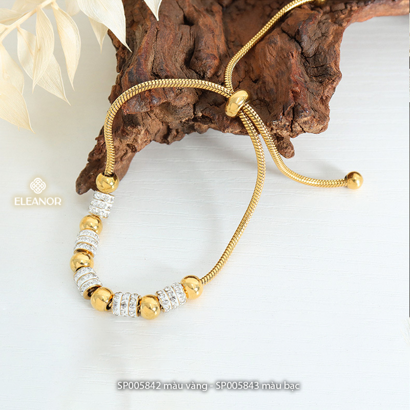 Vòng tay nữ dây rút titan Eleanor Accessories mặt hình trụ đính đá phụ kiện trang sức 5842