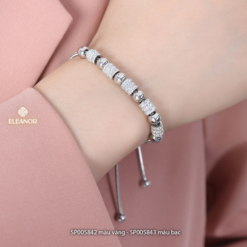 Vòng tay nữ dây rút titan Eleanor Accessories mặt hình trụ đính đá phụ kiện trang sức 5842