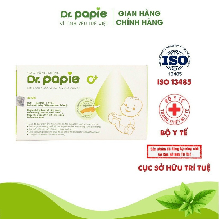 Gạc Rơ Lưỡi Dr.Papie Tiêu Chuẩn 5 SAO, Làm Sạch Răng, Lưỡi, Nướu và Khoang Miệng Cho Bé - 30Gói/Hộp