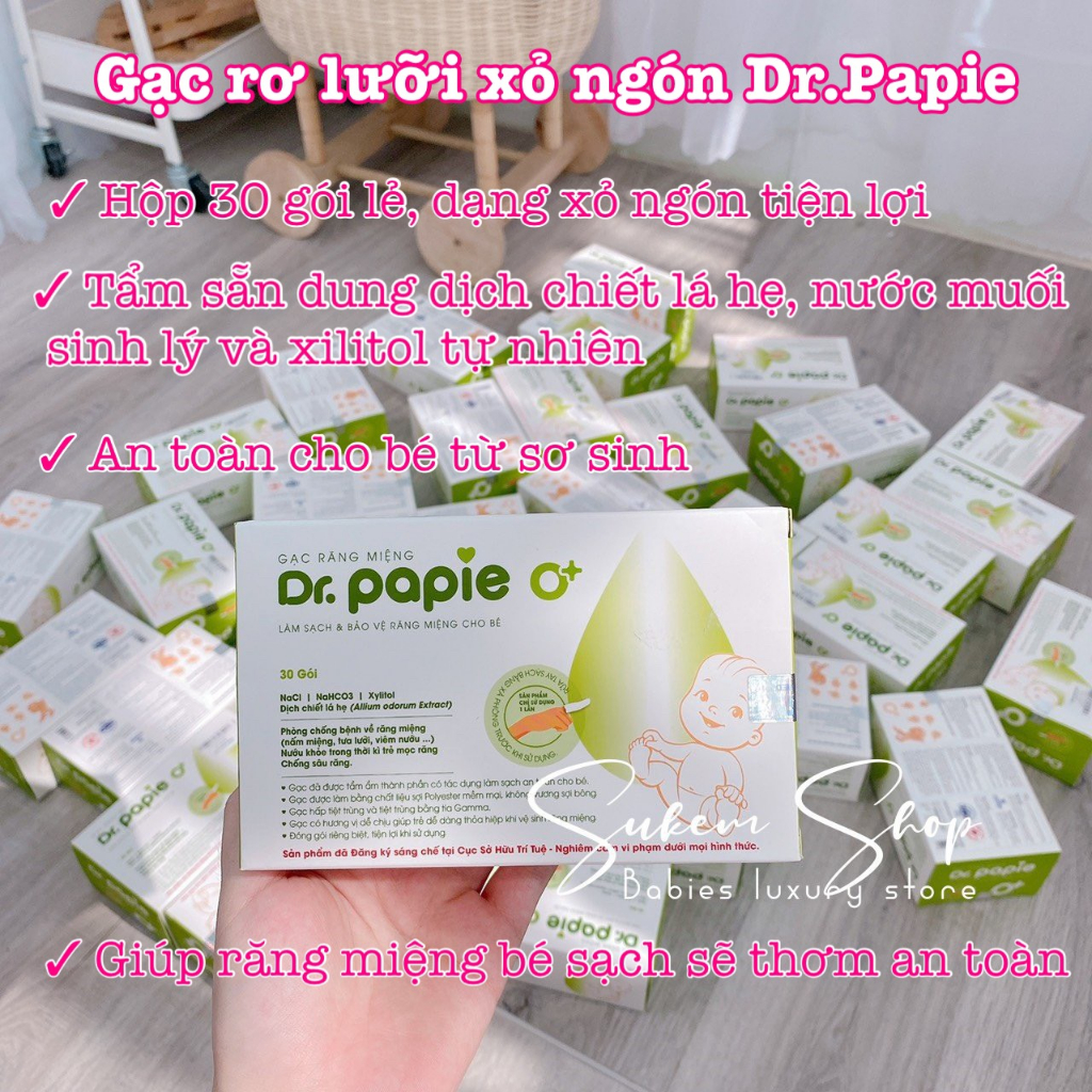 Gạc Rơ Lưỡi Dr.Papie Tiêu Chuẩn 5 SAO, Làm Sạch Răng, Lưỡi, Nướu và Khoang Miệng Cho Bé - 30Gói/Hộp