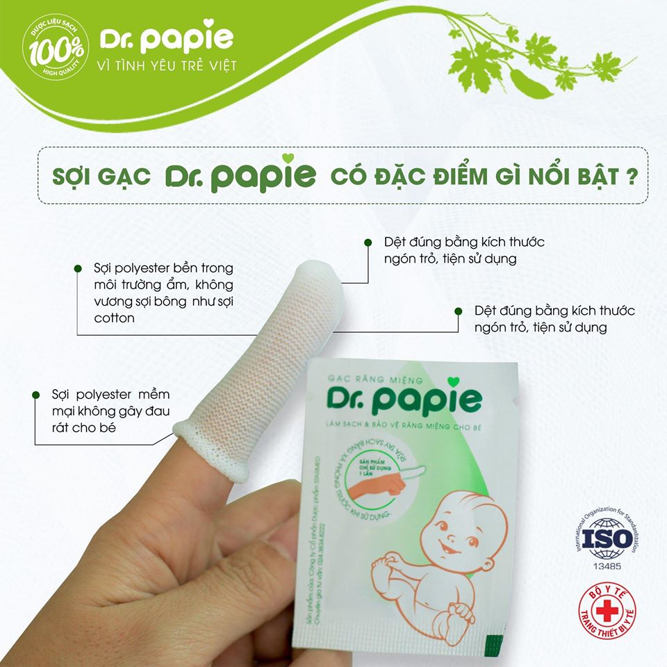 Gạc Rơ Lưỡi Dr.Papie Tiêu Chuẩn 5 SAO, Làm Sạch Răng, Lưỡi, Nướu và Khoang Miệng Cho Bé - 30Gói/Hộp