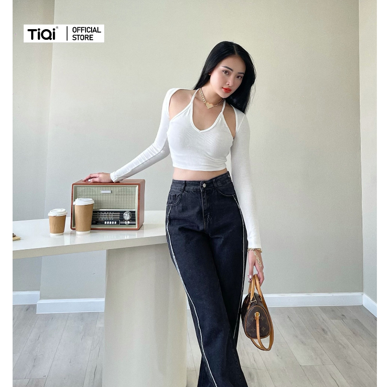 Áo croptop nữ dài tay ôm cổ yếm buộc dây hở lưng nhiều màu TiQi Jeans A-177