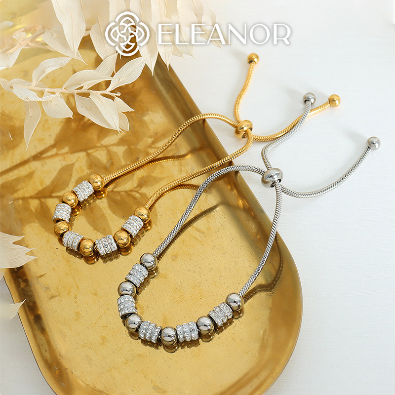 Vòng tay nữ dây rút titan Eleanor Accessories mặt hình trụ đính đá phụ kiện trang sức 5842