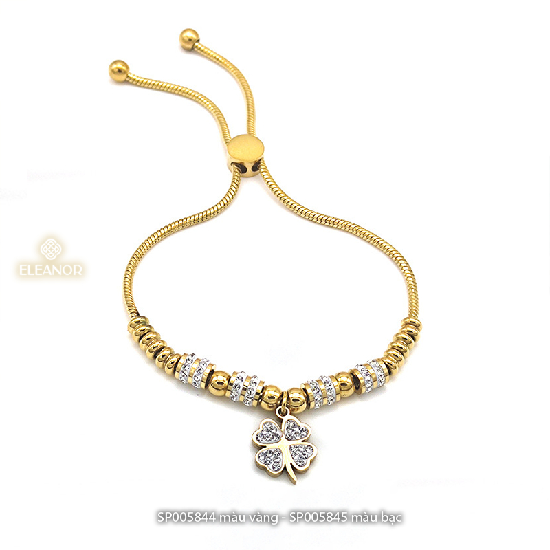 Vòng tay nữ dây rút titan Eleanor Accessories mặt hình cỏ bốn lá đính đá phụ kiện trang sức 5844