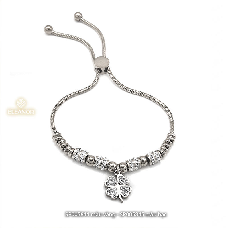 Vòng tay nữ dây rút titan Eleanor Accessories mặt hình cỏ bốn lá đính đá phụ kiện trang sức 5844