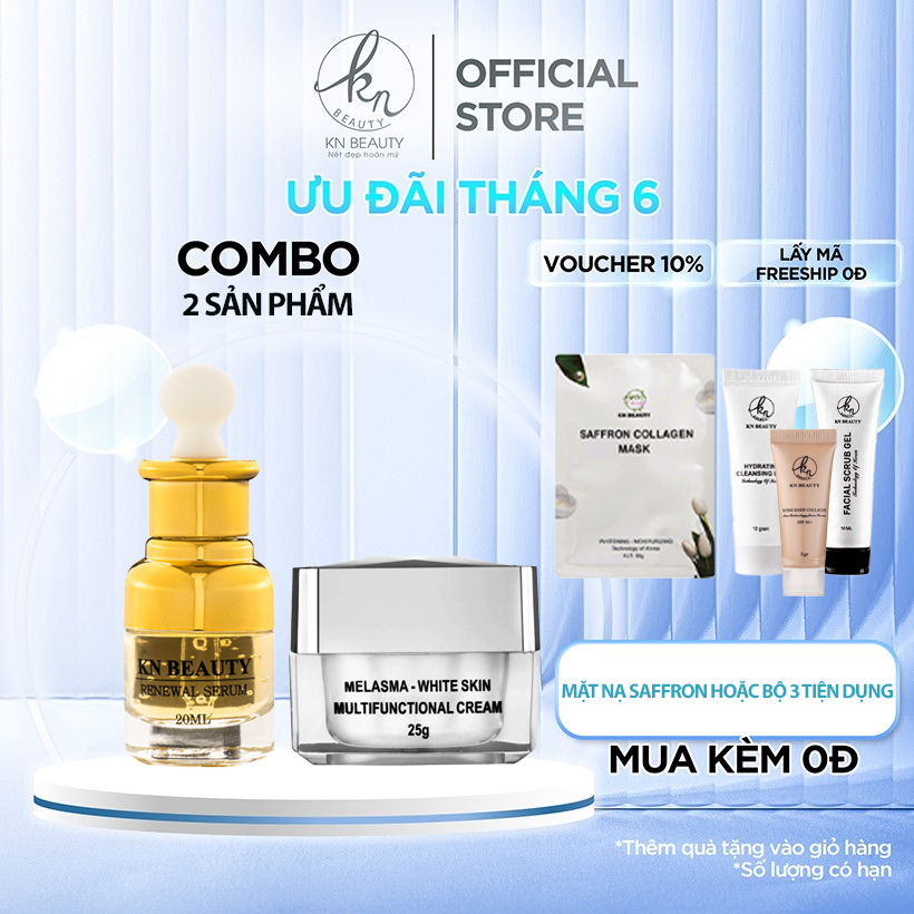 Combo 2 sản phẩm trắng da KN Beauty (Kem Dưỡng Trắng Ngừa Nám 25g + Serum Ngừa mụn 20ml)
