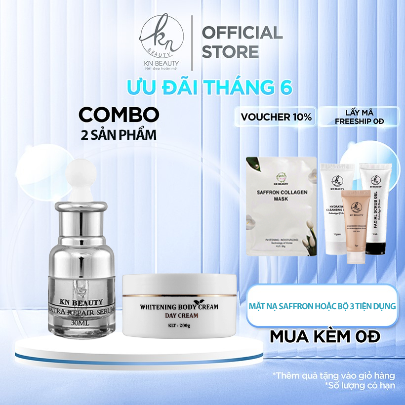 Combo 2 sản phẩm trắng da ngừa nám KN Beauty (Serum ngừa nám 30ml + Kem dưỡng da body 200gr)