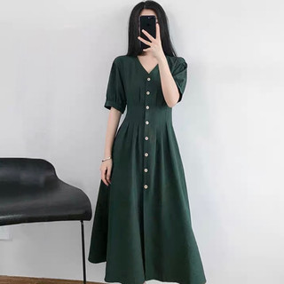 Đầm cổ V xếp li form dài 2 màu (kèm hình thật)