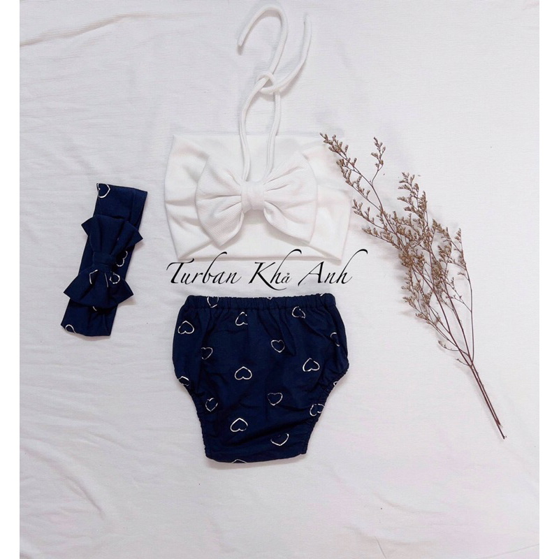 Bikini đi biển cho bé kèm turban