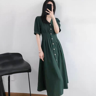 Đầm cổ V xếp li form dài 2 màu (kèm hình thật)