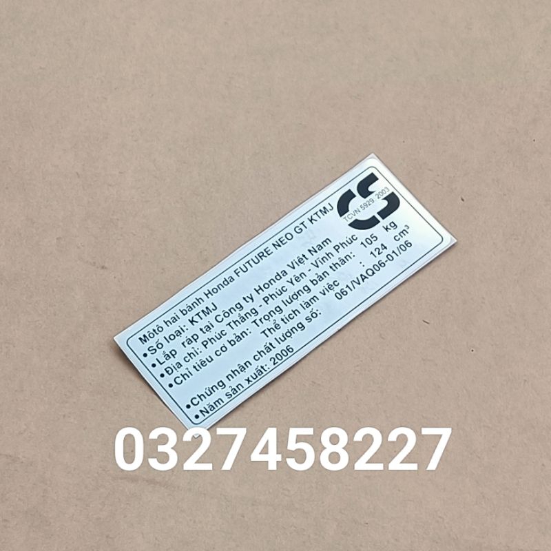 Tem thông số càng gấp, gắp FUTURE NEO 2006 tem năm sản xuất