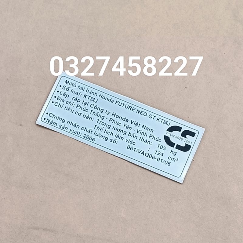 Tem thông số càng gấp, gắp FUTURE NEO 2006 tem năm sản xuất