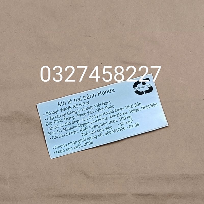 Tem hộp xích,  cacte WAVE RS 2006, Thông số năm sản xuất