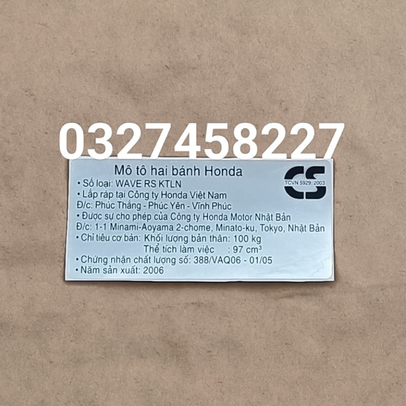 Tem hộp xích,  cacte WAVE RS 2006, Thông số năm sản xuất