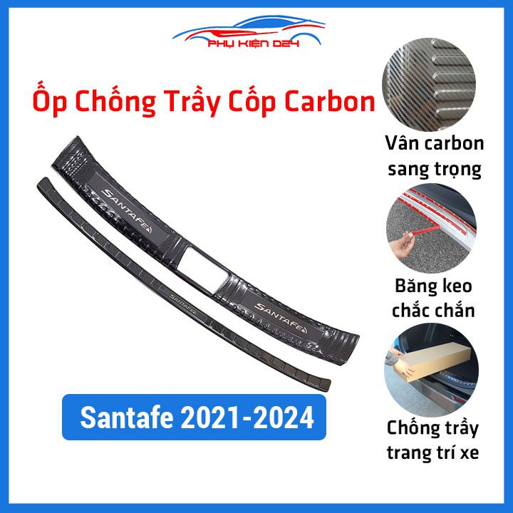 Ốp chống trầy cốp trong ngoài cacbon cho xe santafe 2021-2022-2023-2024