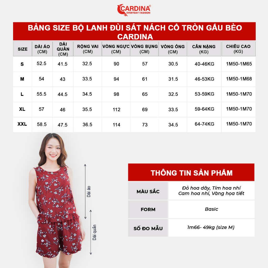 Đồ Bộ Nữ 𝐂𝐀𝐑𝐃𝐈𝐍𝐀 Chất Lanh Tre Cao Cấp Quần Đùi Áo Sát Nách Gấu Bèo Họa Tiết Điệu Đà 3LF07