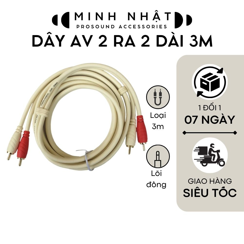 Dây 3.5 ra hoa sen ( RCA. AV ) dài 3M cao cấp, kết nối âmly, đầu phát nhạc, điện thoại, chuyên dụng cho âm thanh