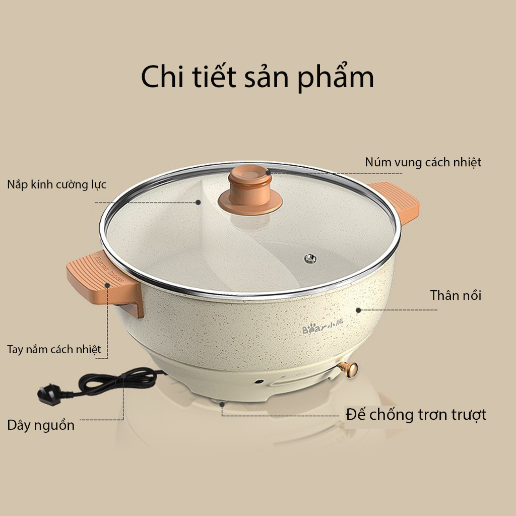 Nồi lẩu đa năng thiết kế hai ngăn dành cho gia đình chính hãng Bear