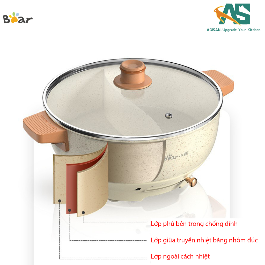 Nồi lẩu đa năng thiết kế hai ngăn dành cho gia đình chính hãng Bear