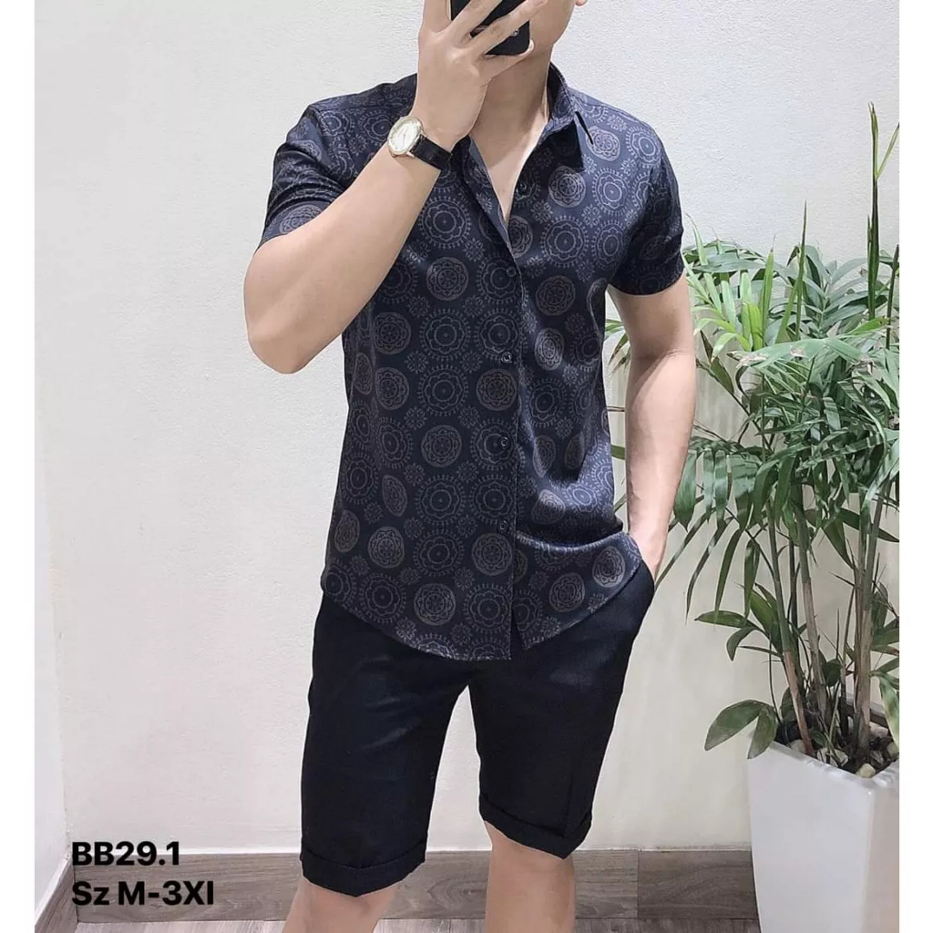 Áo sơ mi nam tay ngắn dáng ôm body chất lụa chống nhăn, mịn, mát