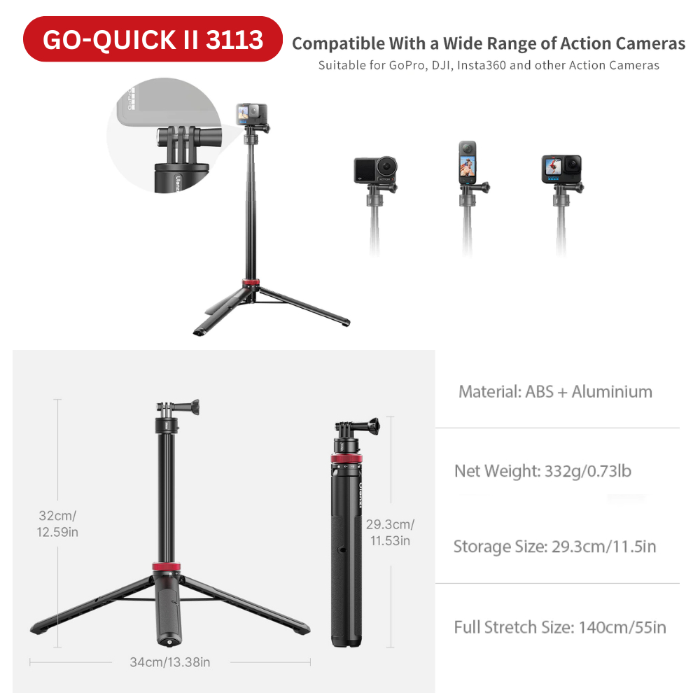 ULANZI GO-QUICK II TRIPOD 2964 / GO-QUICK II TRIPOD 3113 - Chân tripod dành cho GoPro / DJI Osmo / insta360