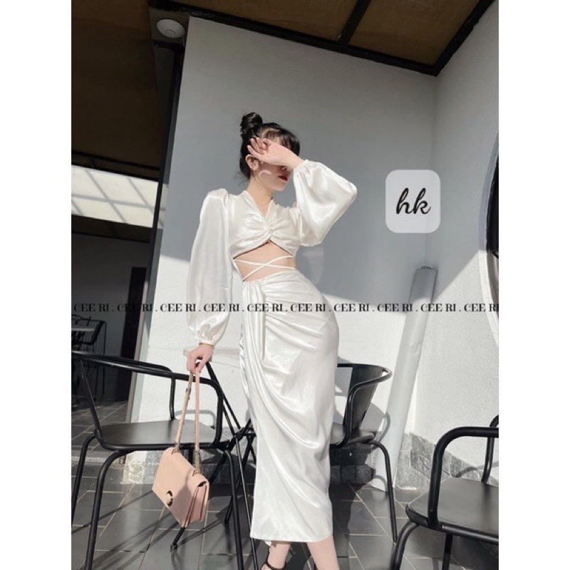 Váy lụa khoét eo đan chéo nhiều mẫu