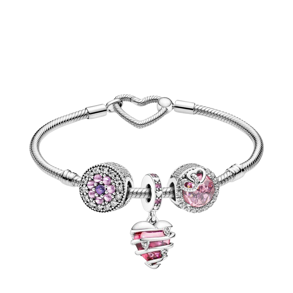 Vòng Tay Pandora Mix Charm Fullbox Bạc S925 - Vòng Pandora Phong Thủy May Mắn Về Tình Duyên