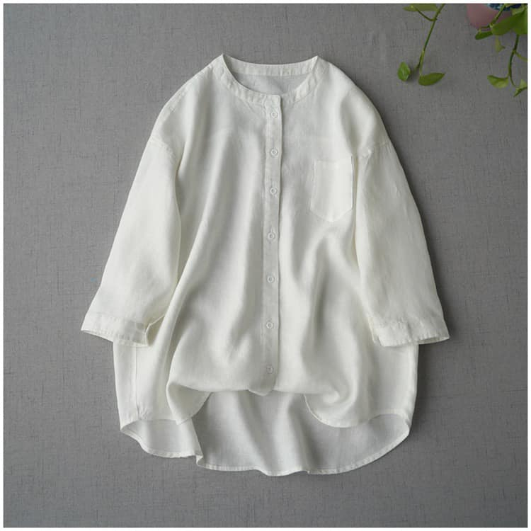 Áo Sơ Mi Nữ Cổ Tàu Dài Tay Form Dáng Suông Chất Liệu Linen Thoáng Mát
