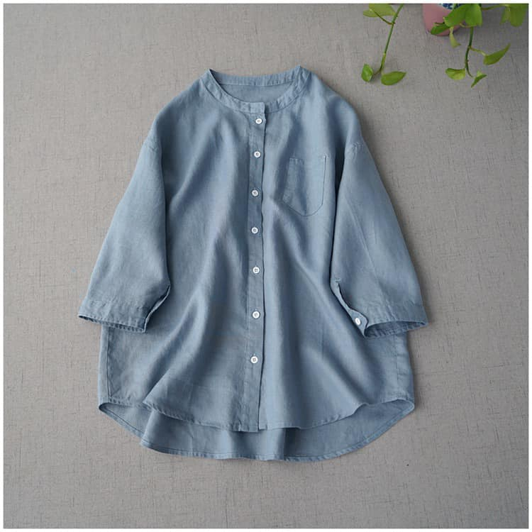 Áo Sơ Mi Nữ Cổ Tàu Dài Tay Form Dáng Suông Chất Liệu Linen Thoáng Mát