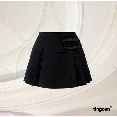 TINGOAN® - Chân váy đính nơ lệch đen xếp ly HANA SKIRT/BL PHIÊN BẢN T6.2026