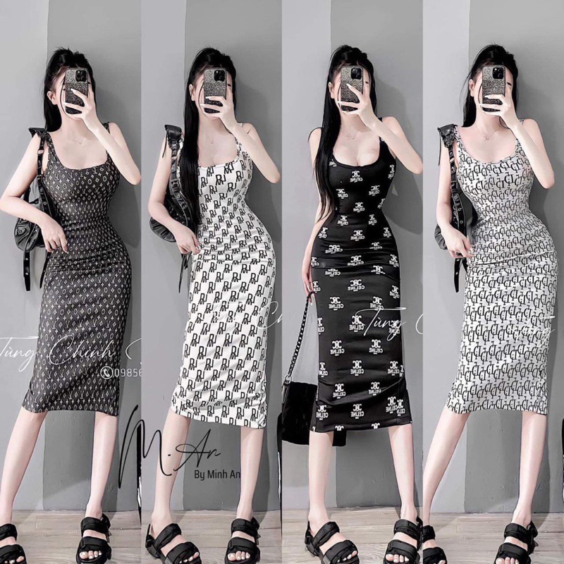 ĐẦM BODY HAI DÂY CỔ U DÁNG DÀI IN HOẠ TIẾT CHỮ