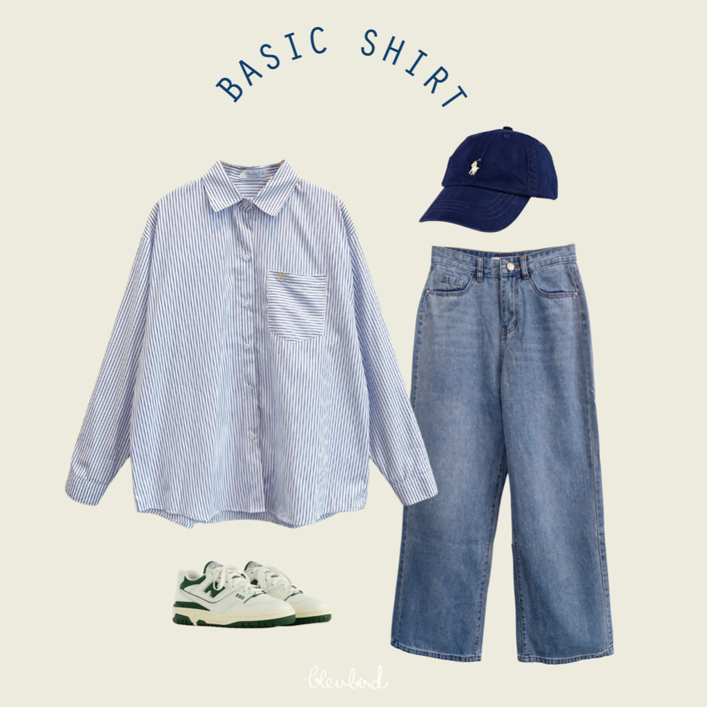 BLEUBIRD Áo sơ mi dáng rộng tay dài Basic Shirt