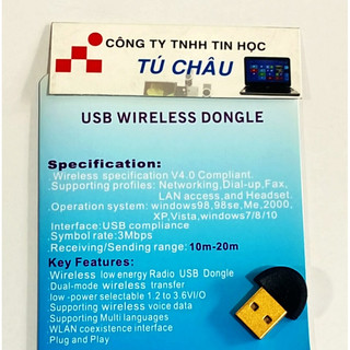 USB Bluetooth 4.0: Wireless CSR 4.0 Dongle V4.0 (Plug and Play)